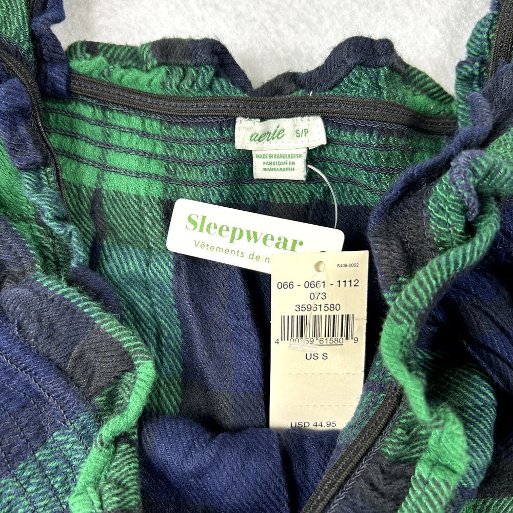 Aerie Pajama Sleepwear Romper Womens Small Green & Blue Plaid‎ with Pockets NWT - Picture 4 of 10